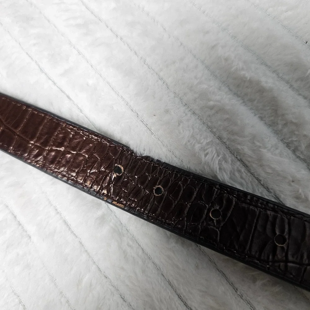 Western Leather Belt 32 Brown Croc Embossed Silver Buckle Cowboy Cowgirl Rodeo - Picture 13 of 15